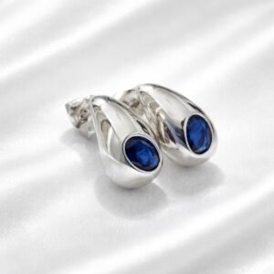 Silver Designer Earrings with Blue Diamond