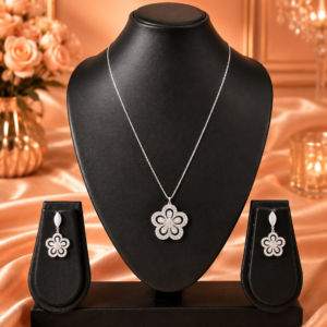 Silver Designer Chain with Pendant & Earrings Necklace