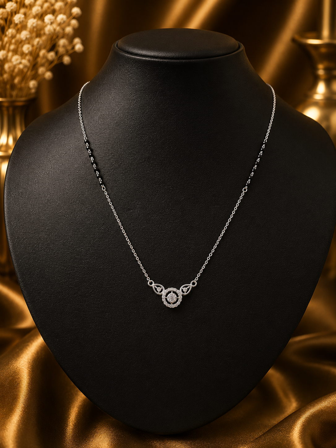 Silver Designer Mangalsutras with Diamond Pendant