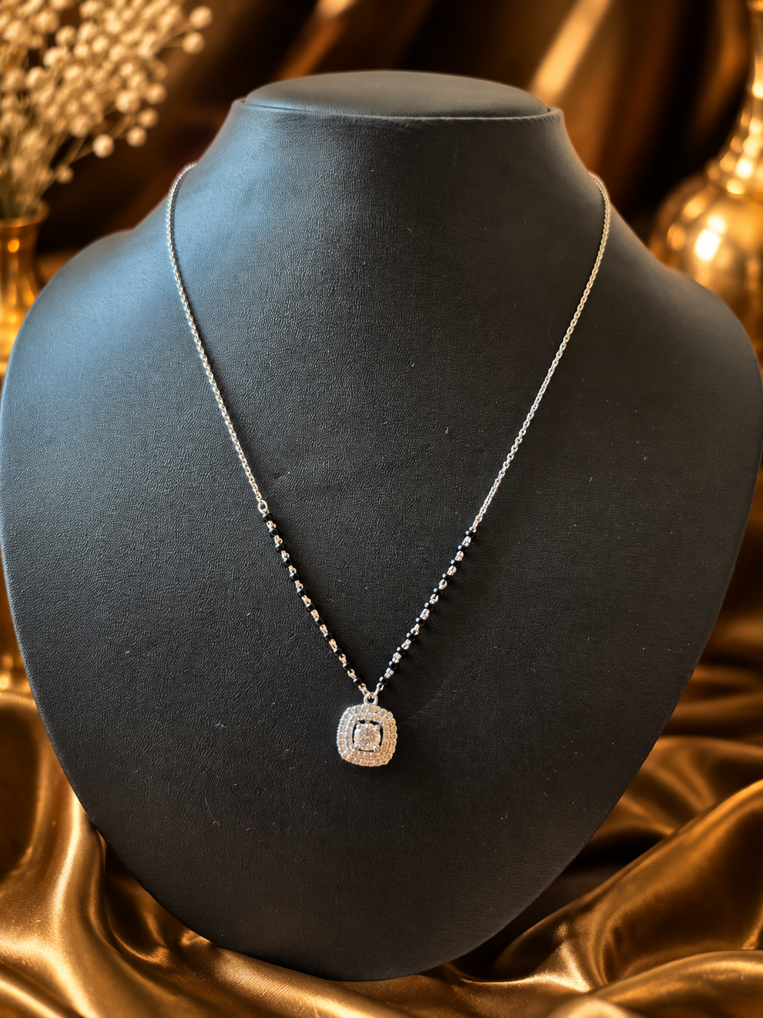 Silver Designer Mangalsutras with Diamond Pendant