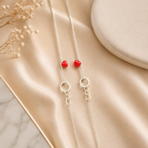 Silver Designer Anklets with Red Hearts