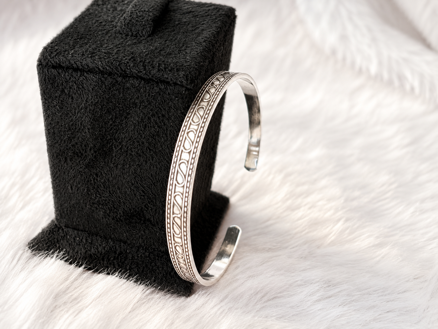 Silver Designer Oxidize Kada Bracelet