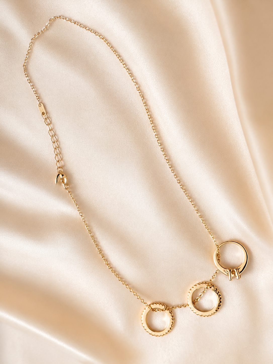 Silver Designer Rose-Gold Chain with Three Ring Pendants
