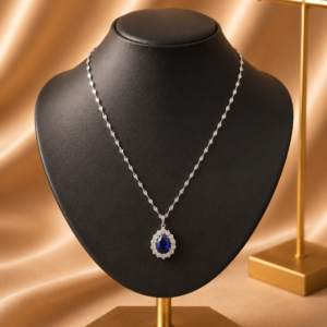 Silver Designer Chain with Blue Diamond Pendant