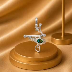 Silver Shri Krishna Flute with peacock feather Pendant