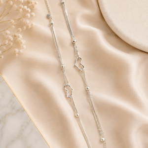 Silver Designer Anklets with Heart Design