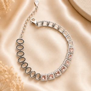 Silver Designer Bracelet with Pink Diamonds