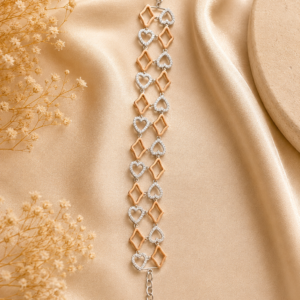 Silver Rose-gold Designer Bracelet with Diamonds