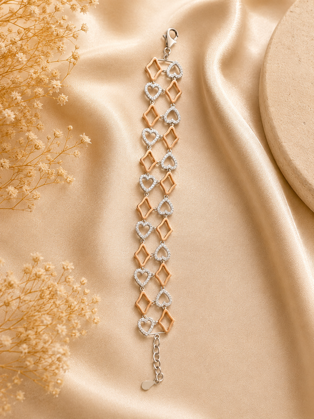 Silver Rose-gold Designer Bracelet with Diamonds