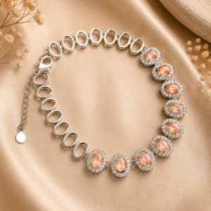 Silver Designer Bracelet with Peach Diamonds