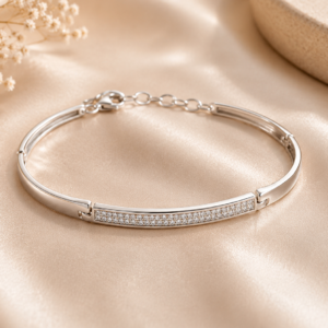Silver Designer Kada Bracelet with Diamonds