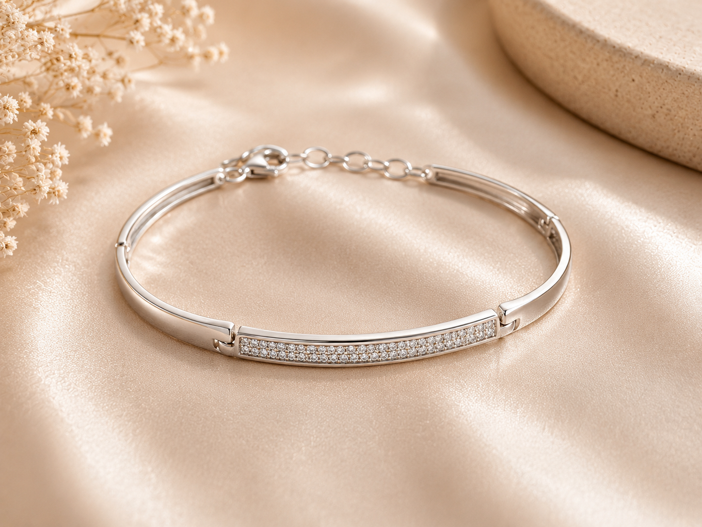 Silver Designer Kada Bracelet with Diamonds