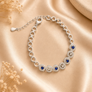 Silver Designer Bracelet with Blue Diamonds