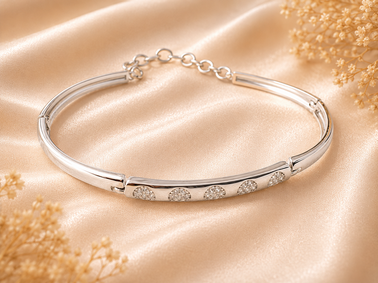 Silver Designer Kada style Bracelet with Diamond