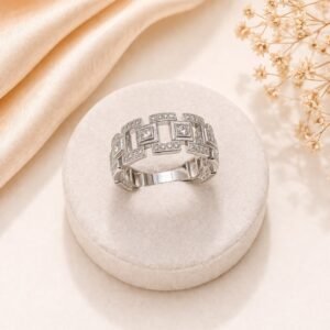 Silver Diamond Geometric Design Rings