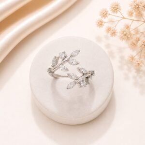 Silver Diamond Leaf Design Rings