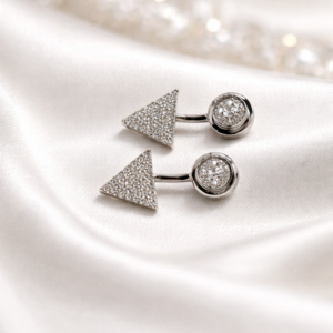 Silver Designer Triangle design Diamond Earrings