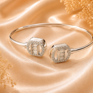 Silver Designer Kada style Bracelet with Diamond